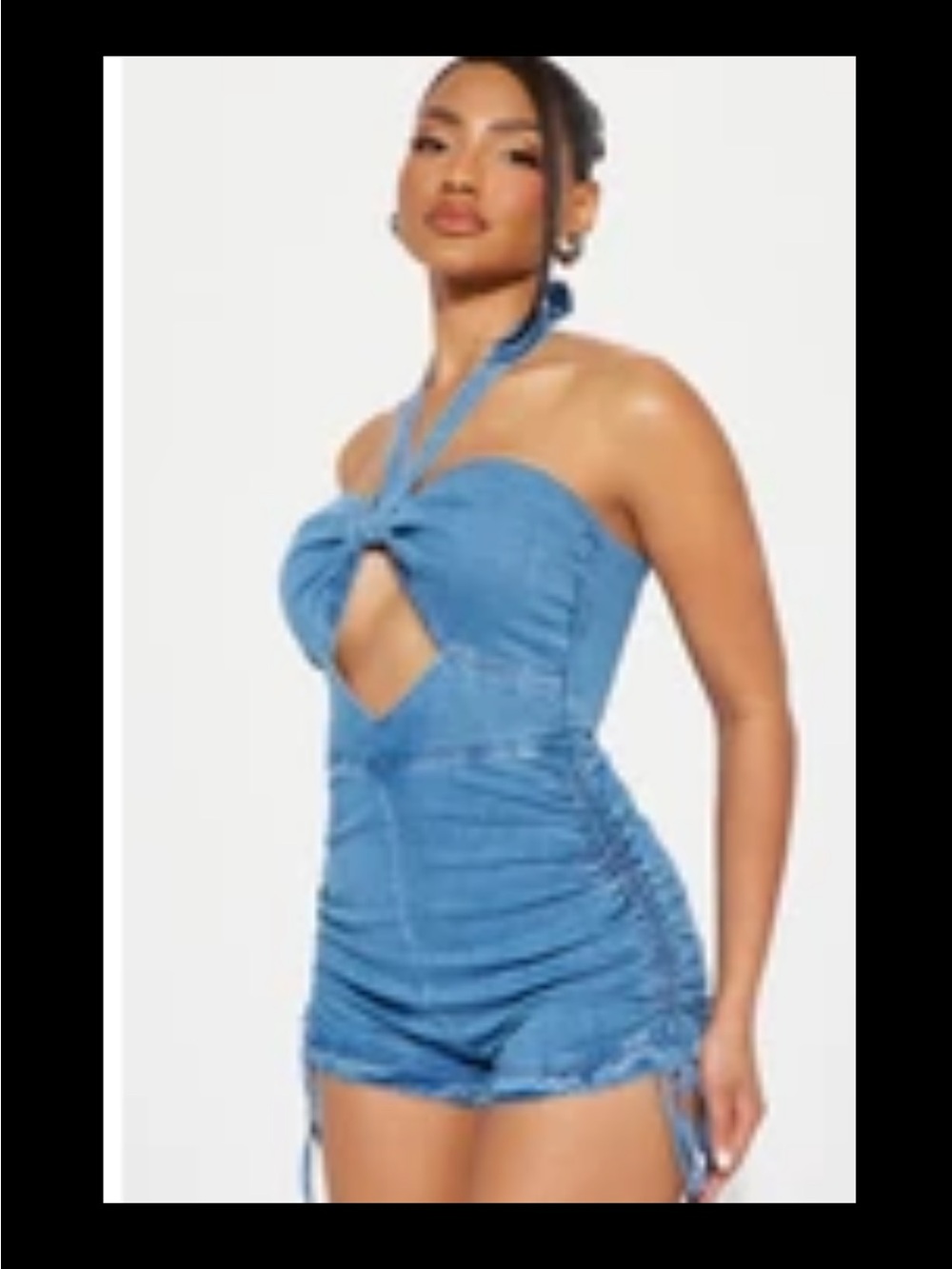 Blue Denim Halter One-Piece Romper -